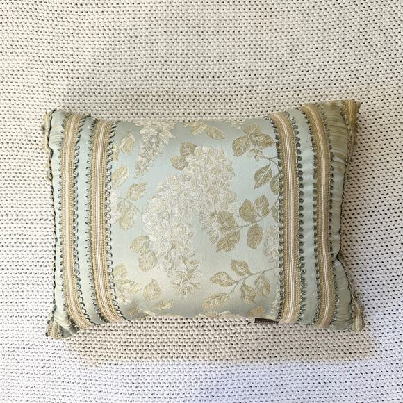 Croscill Soft Aqua Blue Gold Wisteria Floral Jacquard Throw Pillow Tassel Single - Picture 1 of 10